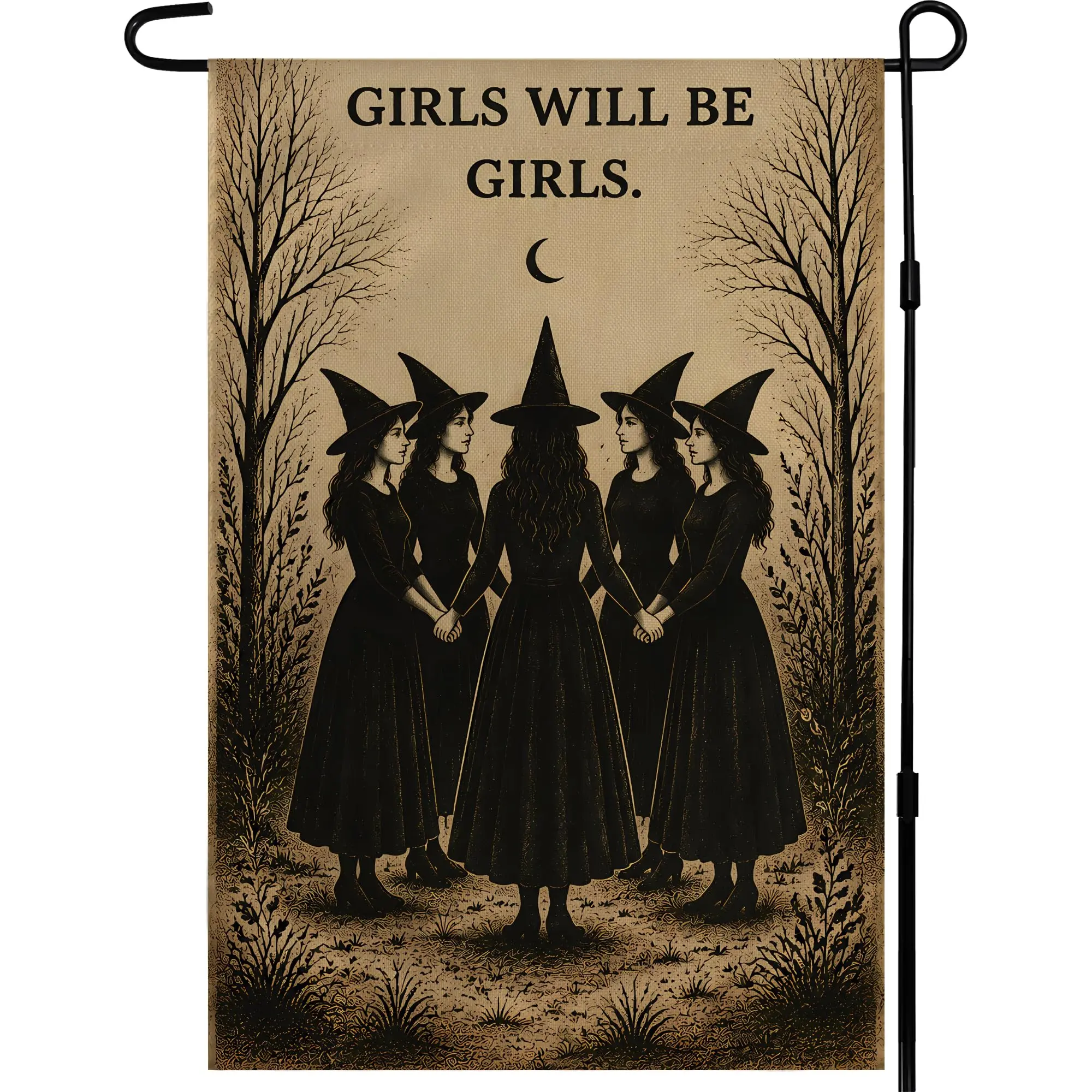 Halloween Decorations - Witch GIRLS WILL BE GIRLS Garden Flag | Halloween Party Decorations for Outdoor Indoor Outside - Trick or Treat Banner Decor for Garden Porch Patio Lawn Yard Party Favors Supplies