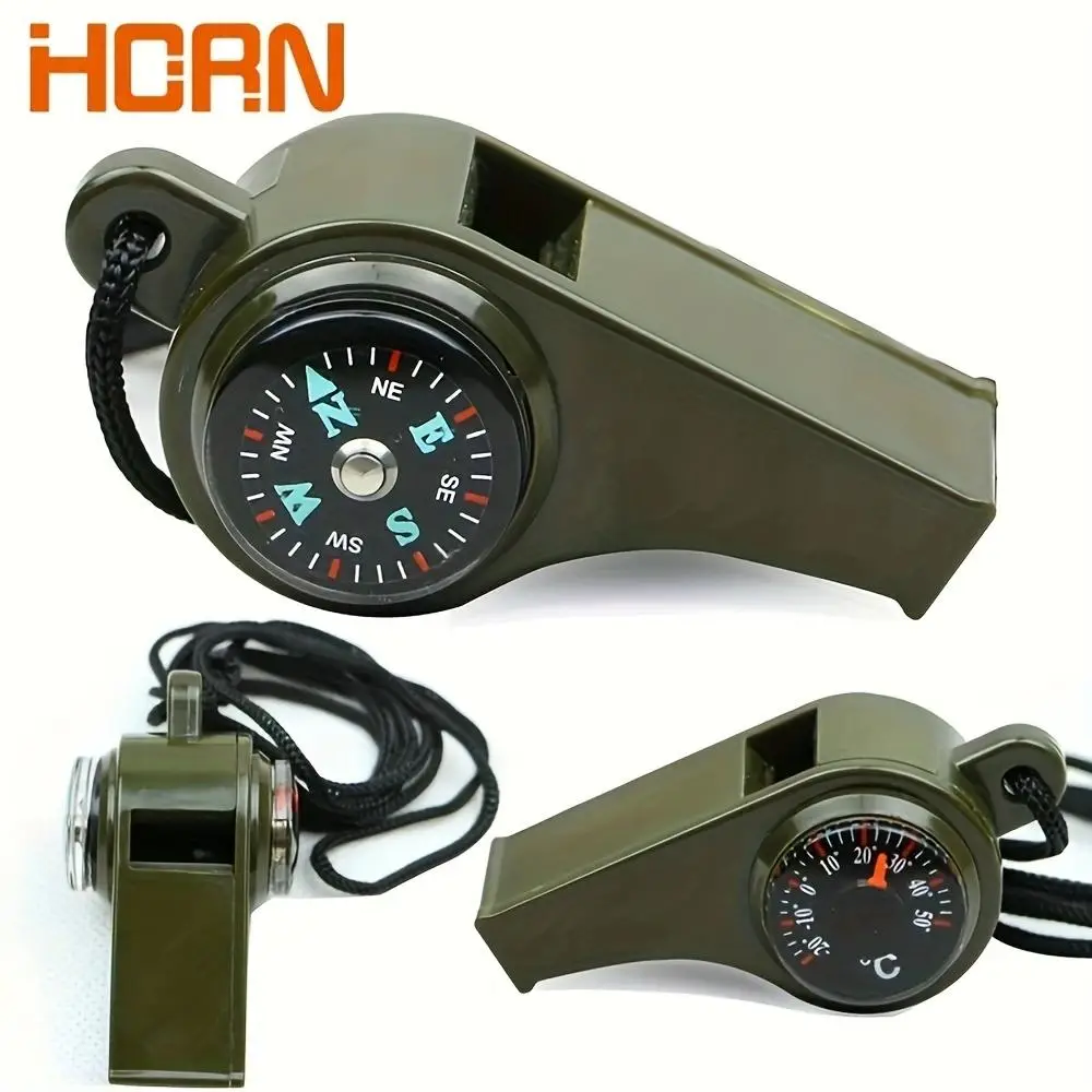 3 In 1 Emergency Survival Whistle with Lanyard, 1 Count Portable High Frequency Whistle with Compass & Thermometer, Outdoor Tool for Camping, Hiking,