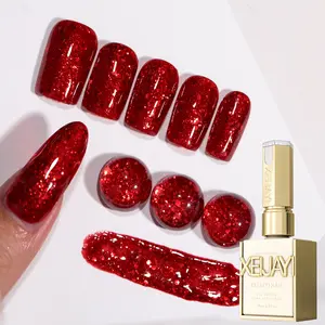 1PC 15ML Red Glitter M111 Nail Gel - High-Saturation Sparkling Alcohol-Free/LED Soak-Off Gel Polish For DIY Manicure, Glamorous Spring Nail Art Designs For Women, LED Nail Polish, Spring Fashion Nails Cutics Cosmetic