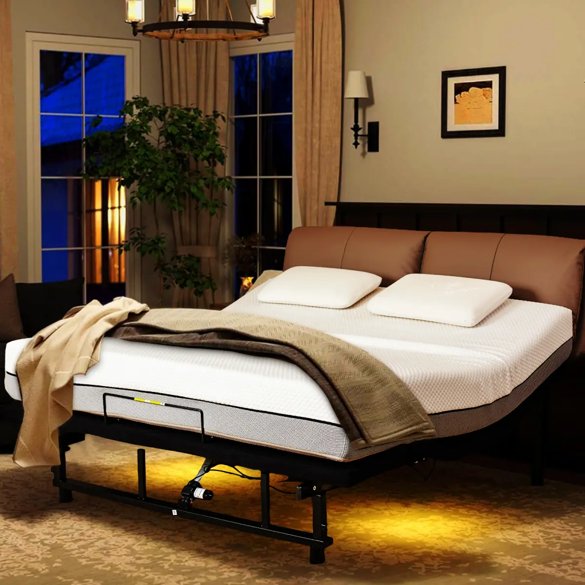 Adjustable Bed Base Frame Queen Bed Frame with Head and Foot Incline Wireless Remote 4 Ports USB, Under-Bed Nightlights, Zero Gravity Quiet Motor Black Queen    RR