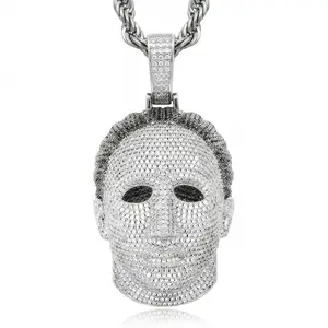 SPACEICE 60mm Iced Out Michael Myers Human Face Mask Pendant, Full CZ Diamond Hip Hop Charm,Zircon Statement Pendant Necklace for Men, 65g Heavy Weight