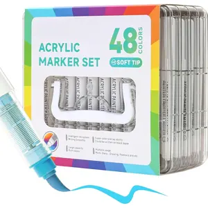 48 Colors   Markers Pens Set, Soft Brush Tip Markers with  Drying & No-Bleed Ink,   Pens for Rock, , Egg, Ceramic, Fabric Painting, Art Supplies and DIY Crafts