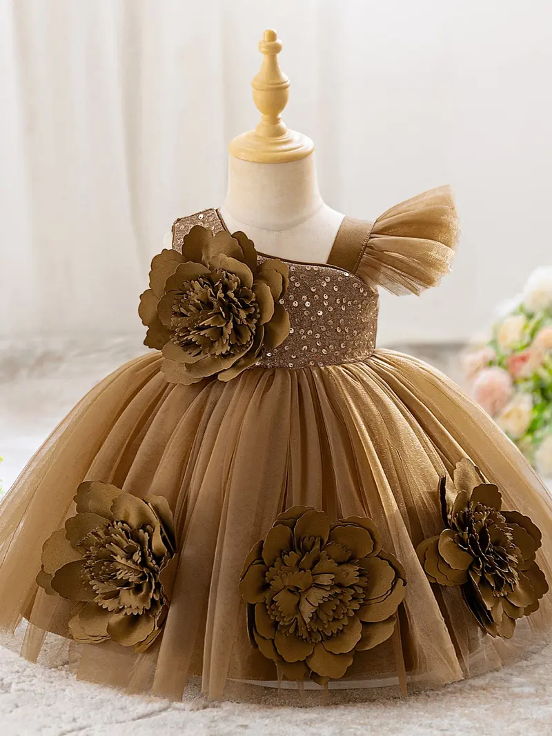 gold baby dress 3-6 months 498B Gold Sequins V Back & Bow Baby Dress – Kid's Dream Wholesale main image 1