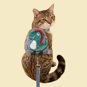 Adjustable Small Dog Cat Chest Harness Set, Crocodile Decor Backpack Leash, Pet Outdoor Bag, Denim Style Cute Pet Carrier, Cute Dinosaur Harness