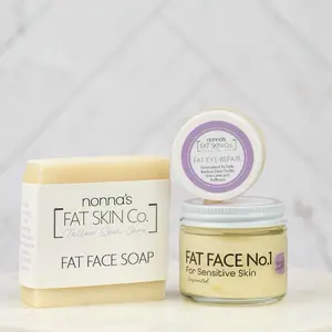 Nonna's Fat Skin Co. Fat Face No.1 Bundle - Formula No.1 with Facial Soap and Eye Repair for Sensitive Skin