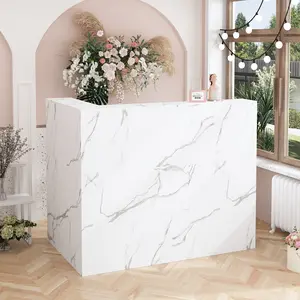 FUFU&GAGA Modern Reception Desk Counter Table, L-Shap Reception Room Front Desk with Lockable Drawer & Open Shelves