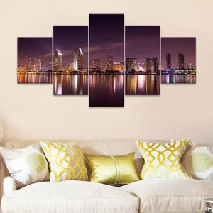 City Reflections Pattern Canvas Unframed Painting, 5 Counts/set Artistic Modern Wall Art Poster, Wall Art Decor for Home Living Room Bedroom Office, Ornaments
