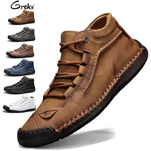 GREKS Hand-Stitched Ankle Boots for Men Comfort Classic Footwear Brown Boots