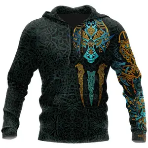 Fashion Street Trend Men's Armor Viking Myth Collection Cool Printed Hooded Sweater