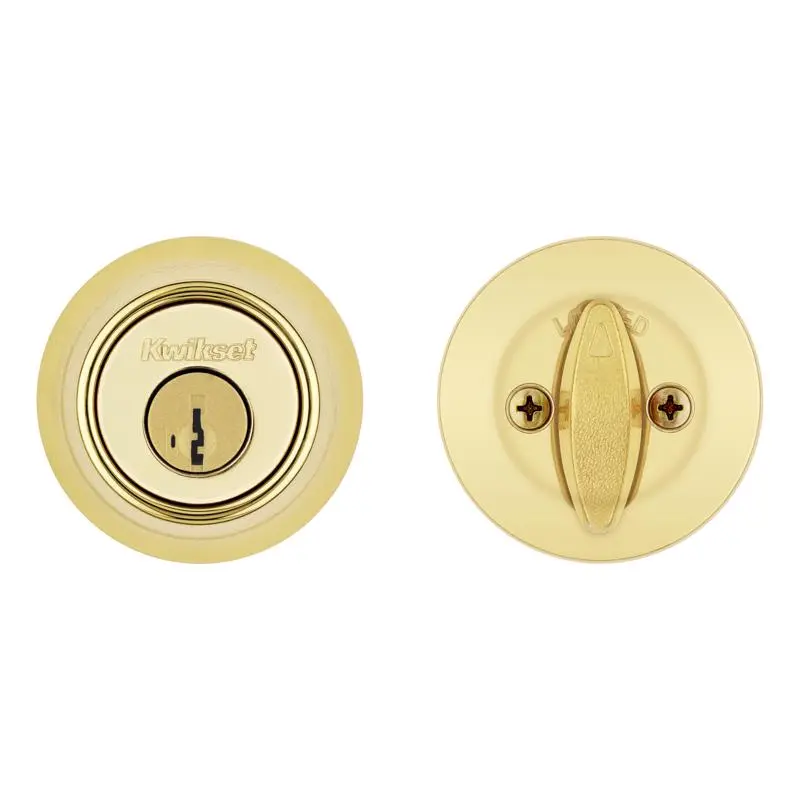 Kwikset 5064905 Bright Brass Metal Single Point Deadbolt - Front Door Lock, 2-7/16 Inch Height, Standard Size, Smart Keys, Hassle-Free Installation