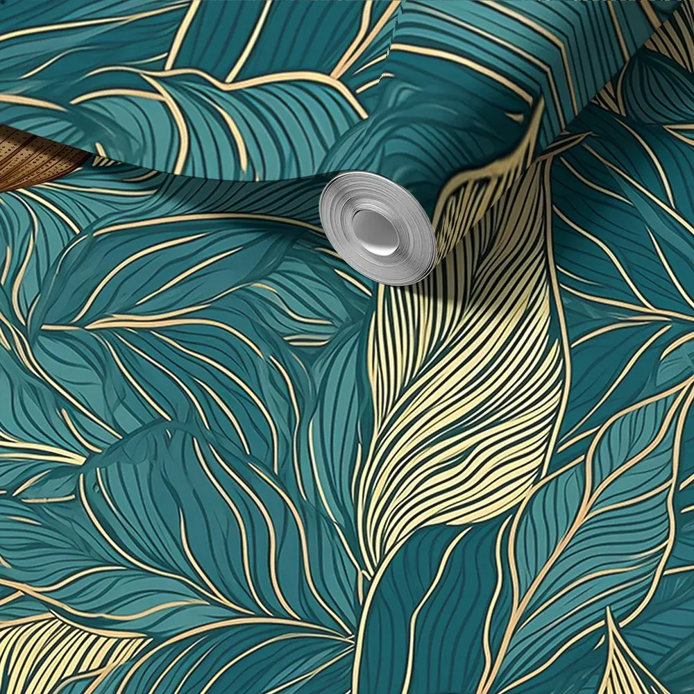 Luxury Gold Leaf Plant Peel And Stick Decorative Wallpaper, Modern Vintage Style, Waterproof Self-Adhesive, Living Room Bedroom Background Wall Decor