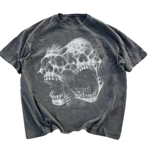 Screaming Skull Vintage 90s Graphic T-Shirt, Skeleton Y2k Goth Retro Hand Drawn Tee, 2000s Clothes, Melting Skull Streetwear Grunge, menswear, trendy