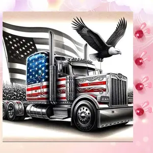5D DIY Full Drill Round Diamond Painting - Diamond Painting Kits Diamond Art Kit Truck, Eagle, Flag Mosaic, Canvas - DIY Decorative Painting, Home Wall Decor, Suitable for Halloween and Christmas, Birthday and Anniversary Gifts