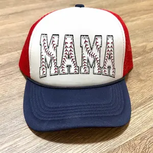 Baseball Mama Trucker Hat Gameday Mom Cap Adjustable Snapback Unisex Polyester Foam Front Mesh Back Trendy Adult Hat for Gift Giving