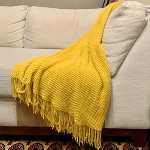 Yellow mustard color blanket Knitted Throw Blanket Bubble Textured Lightweight Throws for Couch Cover Home Decor