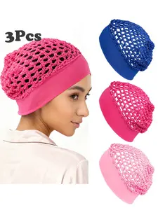 3pcs Mesh Crochet Hair Net, Rayon Knit Snood Hat, Thick Short Women Hairnet, Snoods Cover Ornament for Sleeping, Comfortable & Stylish, Hair Coverings