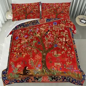 3pcs Spring Pattern Print Quilt Set, Soft Polyester Fabric, Zipper Design, Modern Style Bedding Essentials, Must-Have Home Decor