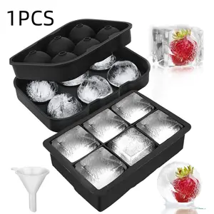 Reusable Silicone Ice Cube Tray with Lid, Ball Whiskey Ice Cubes & Large Square Molds, BPA-Free, Suitable for Cocktails & Bourbon