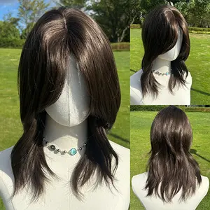 SMILCO/ 18-inch Dark Brown Medium Curly with Bangs Synthetic Wig/SM468-2