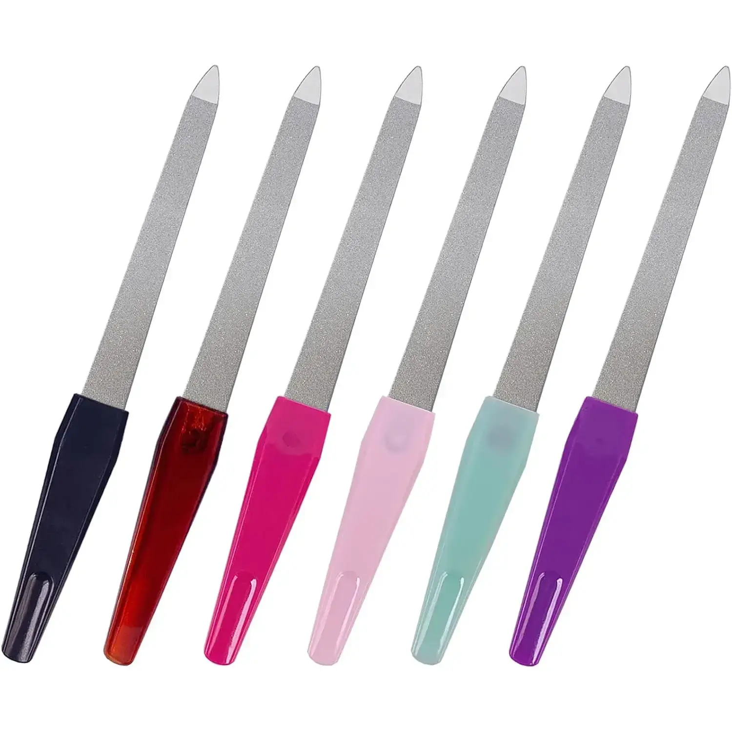 6 Pcs Stainless Steel Metal Nail Files for Natural Nails, Sword-Shape Manicure Tools with Sharp Pointed Tip, Non-Slip Handle & Sapphire Grit for Women