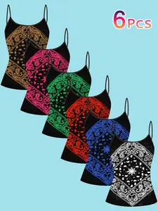 Women's Boho Style Print Strapless Top, All-Season Slim Fit Design, Without Collar, Perfect for Casual Wear & Daily, Bohemian Sleeveless Top