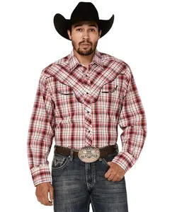 Men's Plaid Print Embroidered Applique Long Sleeve Snap Western Shirt - 01-001-0024-3058 Re