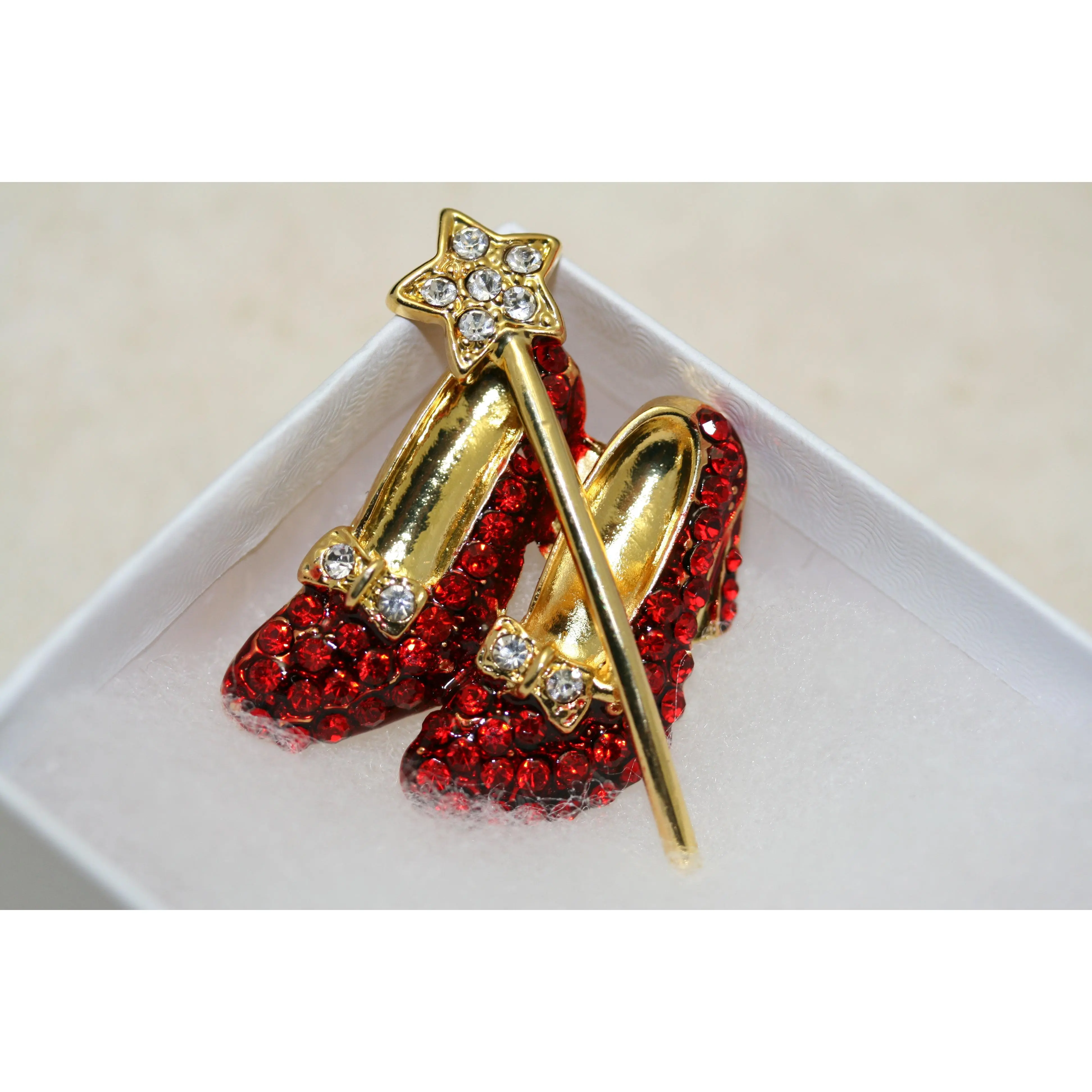 Just Love Jewels Gold Wizard of Oz Dorothy Slippers Collectibles Brooch - Pave Austrian Faceted Crystal, Alloy Metal Pin, Secure Hold Fashion Collar Clip Clothes Accessory, Jewelry, Pave Setting, Austrian Crystals, Fans, Collectors, Enamel Finish, Paved C