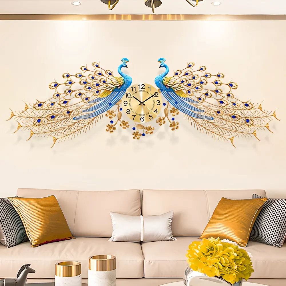 65 Inch Large Peacock Wall Clock,  Modern Art Decorative Wall Clocks, Non-Ticking Silent Crystal Creative Personality Modern Art Decorative Wall Clocks, Unique Home Decor Wall Clock for Living Room Bedroom Kitchen