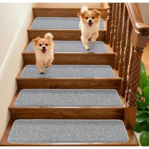 9.5x36 Inch Stair Treads for Wooden Steps Indoor(15-Pack) - Non Slip Adhesive Peel and Stick Carpet Stair Treads, Washable &  Stair Runner Rugs for  Elders and Pets-Grey