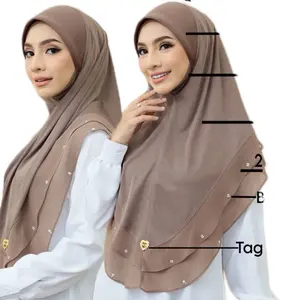 Instant layered hijab with diamond detail Lightweight Stretch Long Islamic fashionable muslim