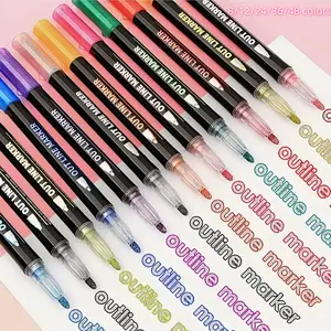 Double Line Contour Marker Pen Set, 48 Colors Super Twist, Shiny Metal Color Markers, Ideal for Writing, Drawing, DIY Art Projects, Painting Supplies