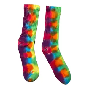 Rainbow DNA Tie Dye Crew Socks - Large Size, Fun and Comfortable for Men and Women - Unisex Fit Everyday Womenswear Menswear