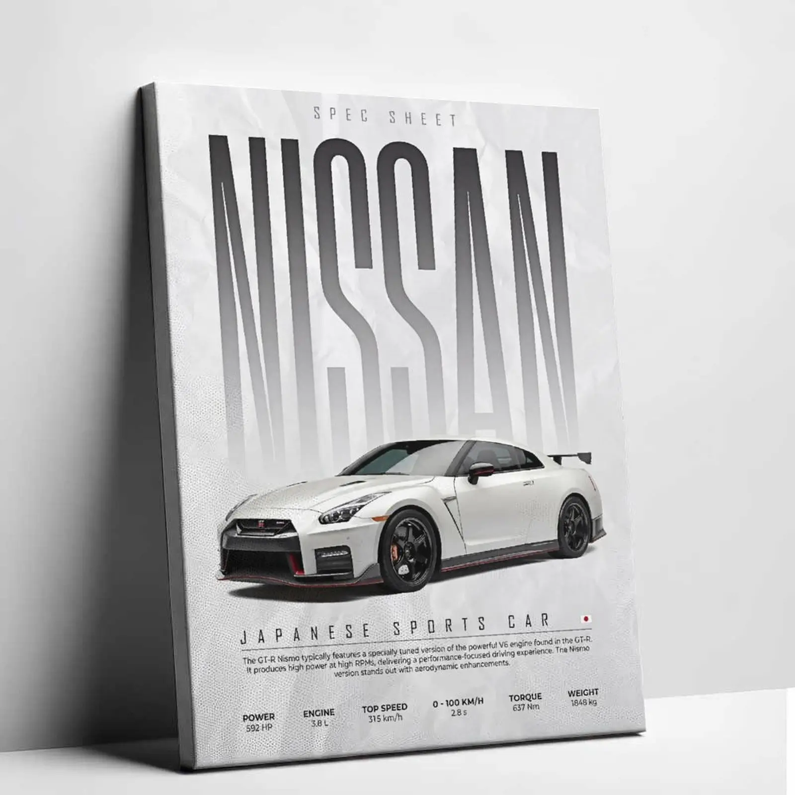 Unframed Japanese Sports Car Canvas Art JDM Spec Sheet Poster Crumpled Paper Garage Wall Decor