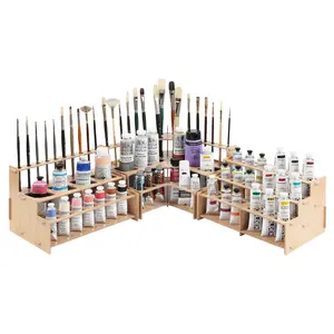 Mezzo Artist Brush and paint Tube Organizer Rack Set 3 Pieces - Wood Grain Laminate Multi-Layer Storage Display Stand for paintbrushes, Oil & Acrylic paints