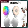 TELESIN Magnetic RGB Selfie Ring Light with Mirror & Phone Stand 360° Full RGB 3 White Light Modes, MagSafe Compatible, Portable Rechargeable LED Fill Light for Makeup, Content Creators, Live Streaming, Video Calls & Travel