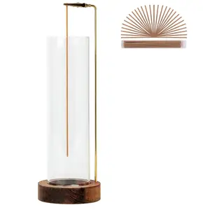Incense Holder for Sticks with Glass Ash Catcher – Anti-Ash Flying Incense Burner, Wood (30 Incense Sticks Included)