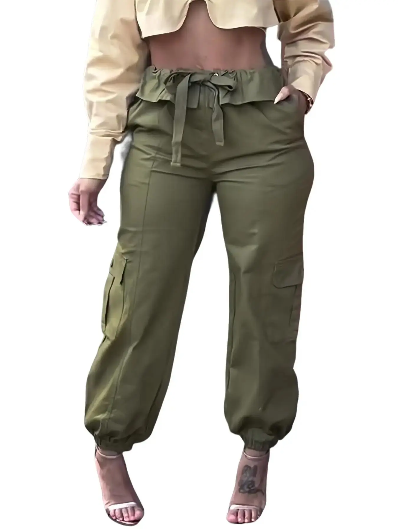 Women's Motionkiller Tied Woven Cargo Pants - Fabric with Pocket, Casual Women's Bottoms