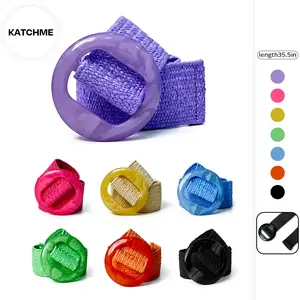 KatchMe Unisex Versatile Solid Color Resin Buckle Elastic Woven Wide Belt,Women's Belts With Round Buckle,Women Accessories for Daily Outdoor Wear