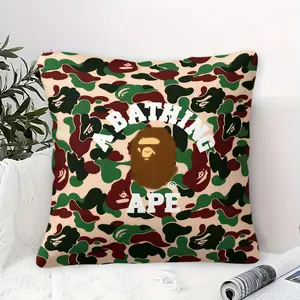 Classic Camouflage Print Cushion, 45x45cm Cute Monkey Head Design Bedroom Sofa Decoration Cuddle Pillow, Trendy Gift for Fashion Lovers