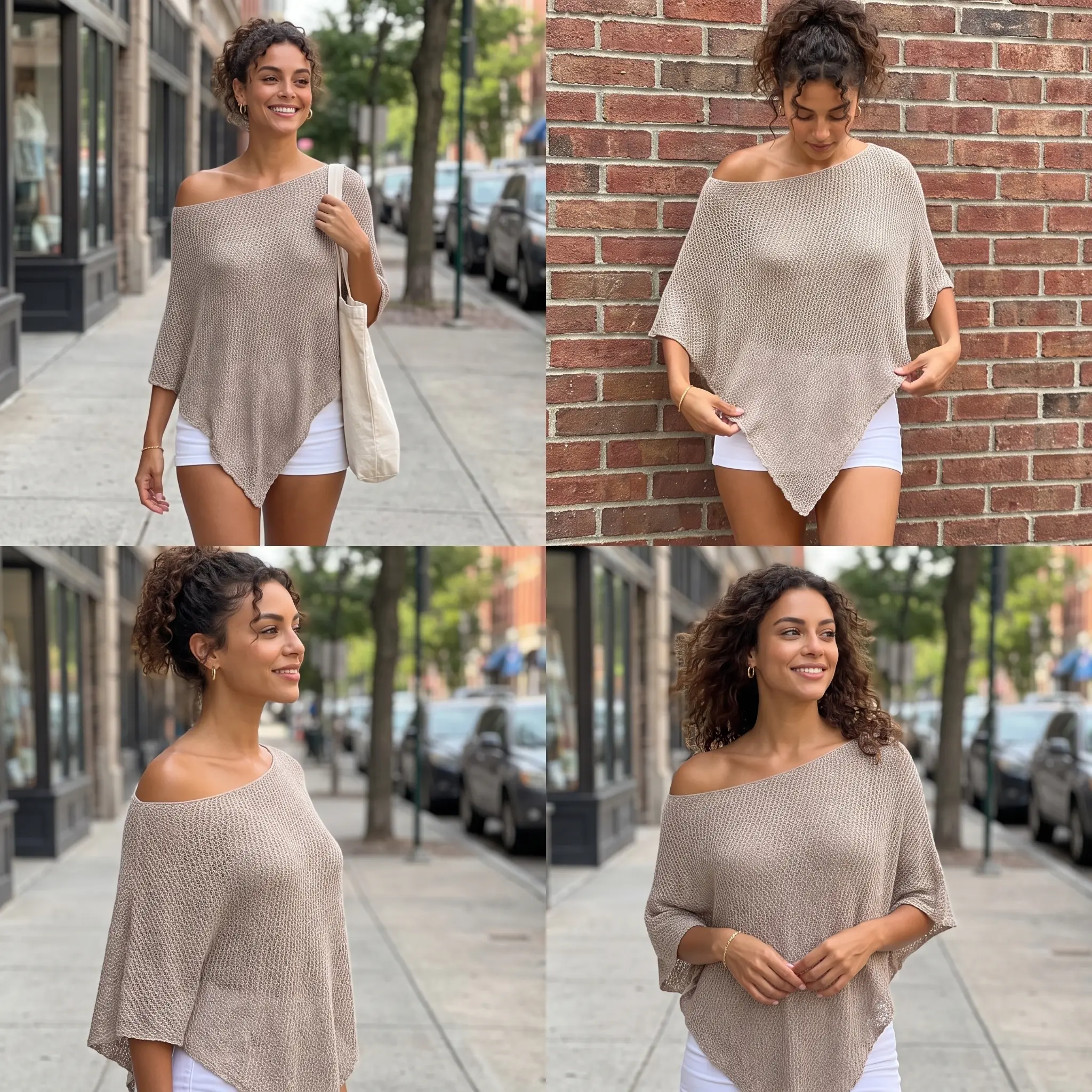 Women's Soft Rayon Open Knit Asymmetrical Poncho – Lightweight Sheer Boat Neck Sweater