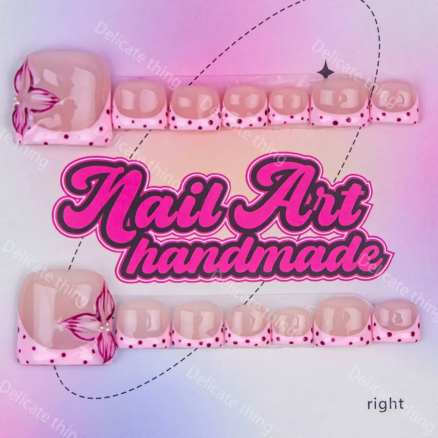 Y2K Hand-Made Press-On Toenails, Four Sizes XS/s/m/l, Perfect for Beach Vacations, Sandy Beaches, Delicate Thing Design, Nail Art Design, Handmade Nails, Fake Toenails