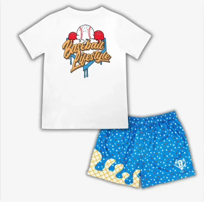 Baseball Lifestyle 101 USA Ice Cream Tee & Shorts Set, Patriotic Baseball Lifestyle Clothing, Summer Matching Outfit