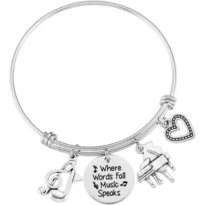 Music Themed Gifts For Women Bracelet Teen Girls Music Teacher Pianist Ornament Music Note Charm Piano Lover Musical Bracelet