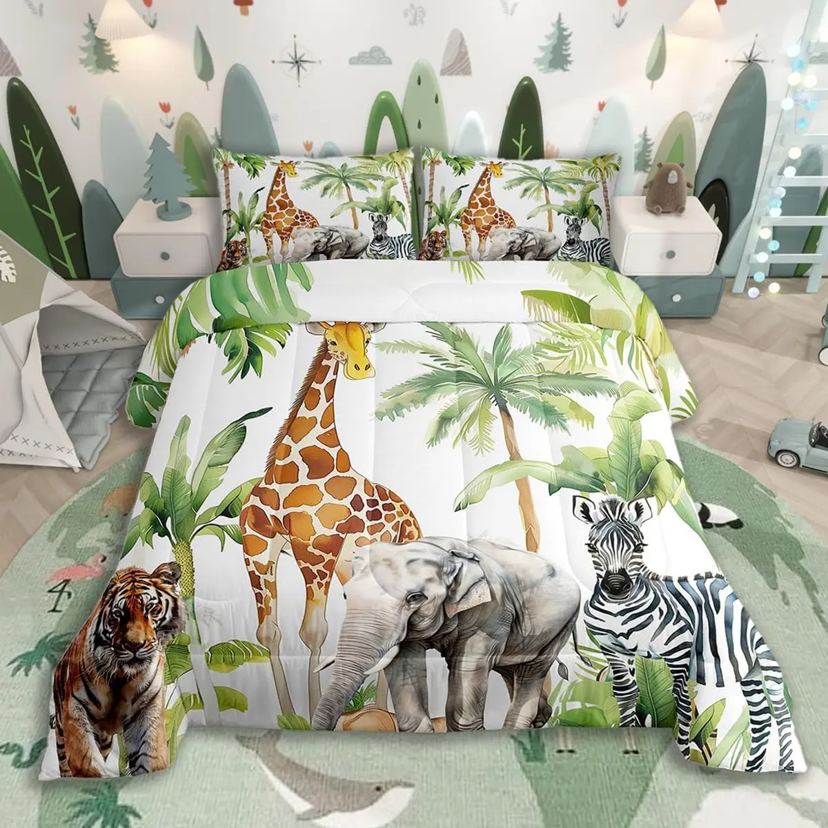 Safari Animals Comforter Set Woodland Forest Animals Bedding Set Jungle Duvet Quilt Bedroom Decor Microfiber 1