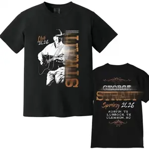Comfort Colors George Strait 2026 Spring Tour Graphic Double-Sided Print T-Shirt, Music Concert T-Shirt, Fashionable and Casual, Suitable for Spring, Summer, and Autumn, Women's Short-Sleeve T-Shirt, Unisex