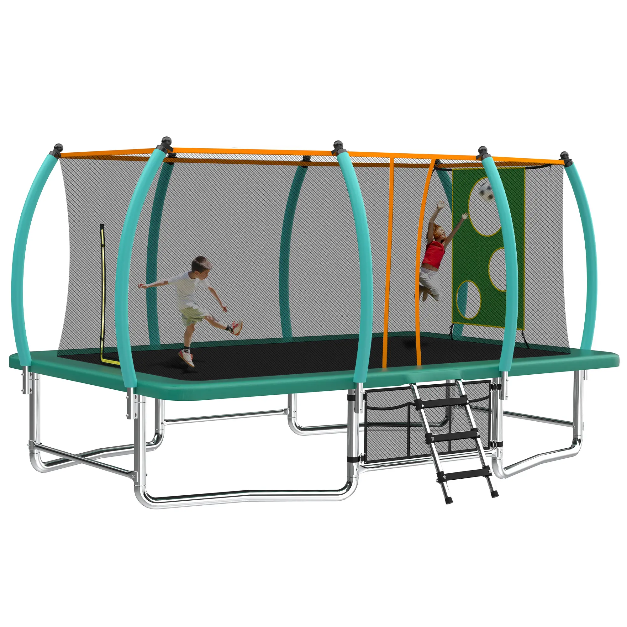 10x16 FT Outdoor Rectangle Trampoline for Kids & Adults, Large Square Trampoline with Safety Enclosure, Heavy Duty Tumbling Trampoline for Backyard, Gymnastics Training, Family Fun