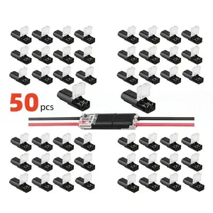 50pcs Double-Wire Plug-in Connector Led Light Strip Connectors 2 Pin,Led Strip Lights Connectors Low Voltage Wire Connector with Locking Buckle,Fast Connect Plugs Led Connectors for Strip Lights-YY.