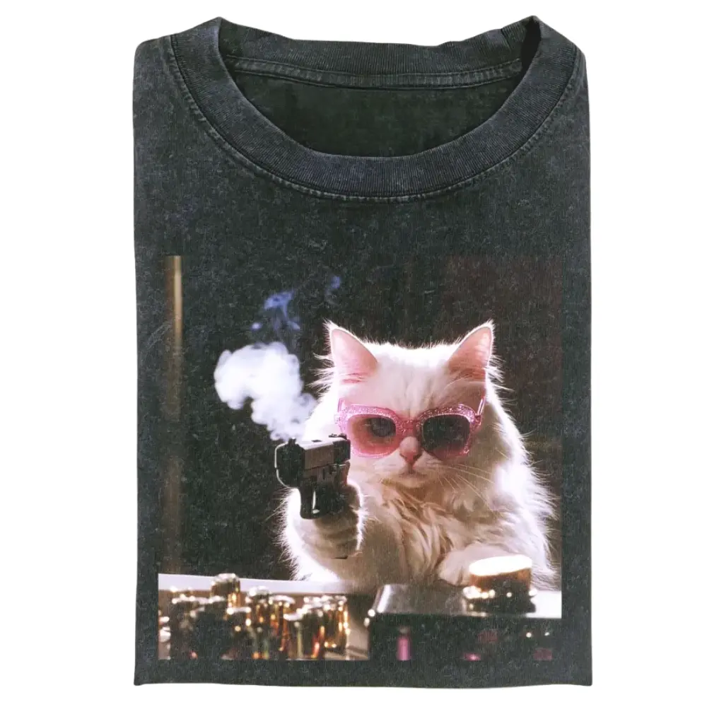 Cool Cat With Shades Tee – Vintage Funny Streetwear Graphic Shirt funny edgy streetwear, vintage cat meme aesthetic