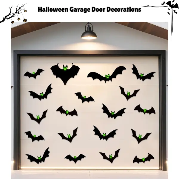 24PCS Halloween Magnetic Bat Decorations with Glowing Eyes, Outdoor Garage Door Halloween Decor, Black Bat Wall Decals for Windows, Refrigerator & Car, Indoor Outdoor Halloween Party Decorations