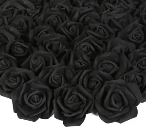 Artificial Rose Flower Heads, 100 Pcs Black Fake Roses Artificial Flower Foam Rose Heads for DIY Wedding Bouquets Centerpieces Arrangements Party Baby Shower Home Decor (Stemless, Black)